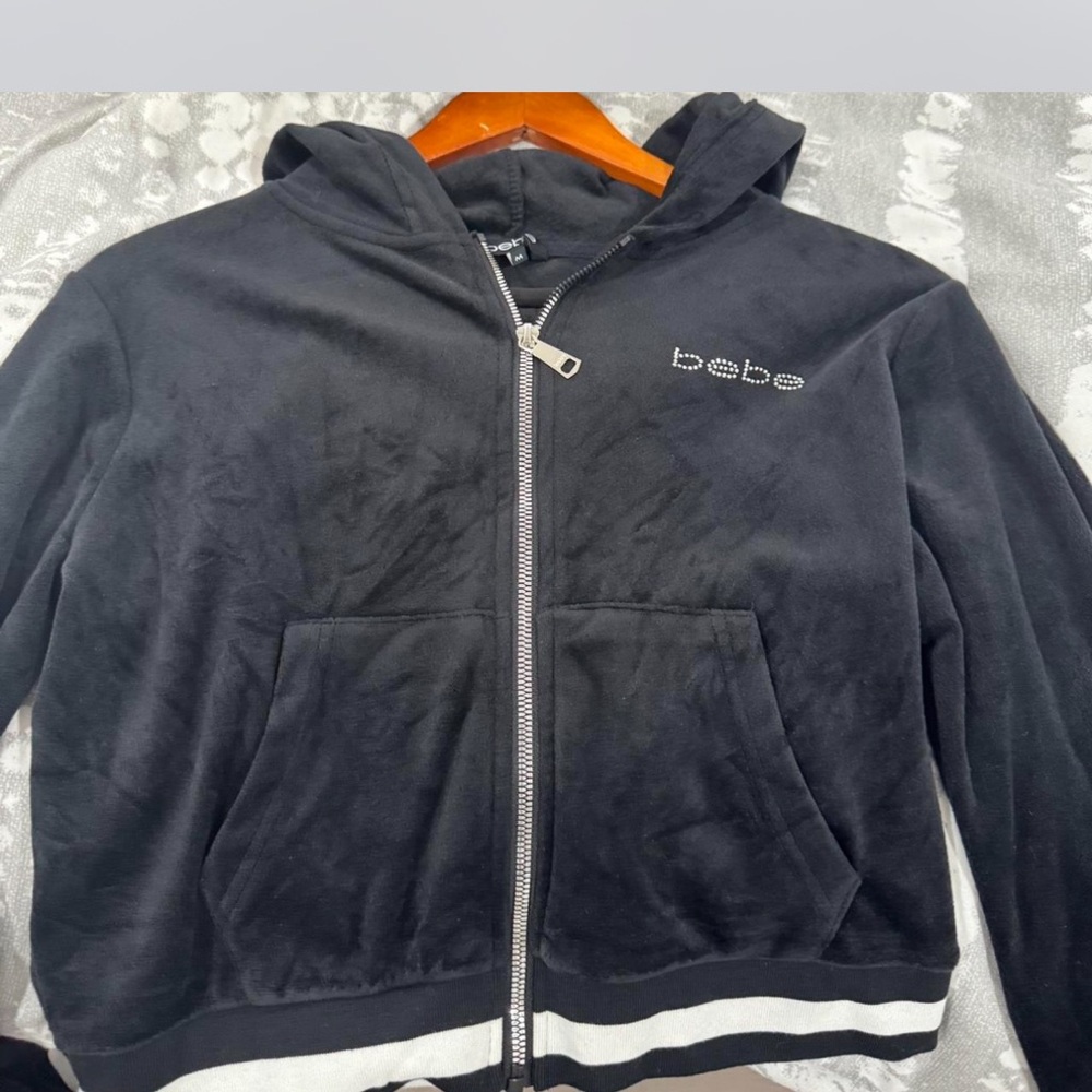 Bebe Black Velour Hoodie with Logo